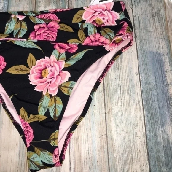 Shade & Shore Floral Tie Black Bikini Bottoms - Picture 4 of 6